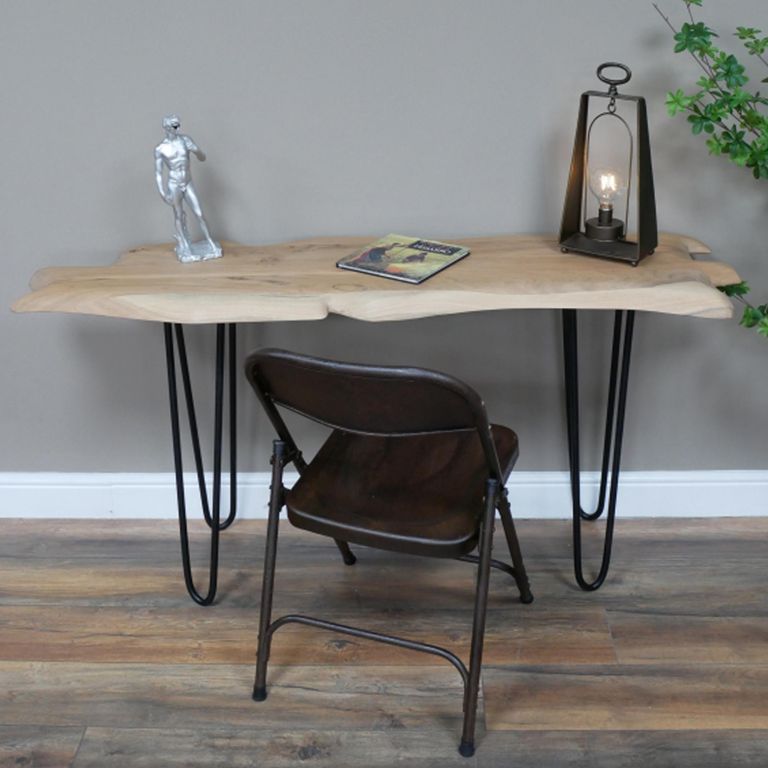 Office Desk - Live Edge - Hairpin Leg - Natural and Black - Acacia Wood and Metal