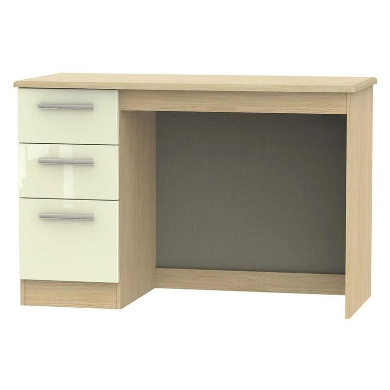 Knightsbridge Desk - 3 Drawer - Cream Gloss and Light Oak