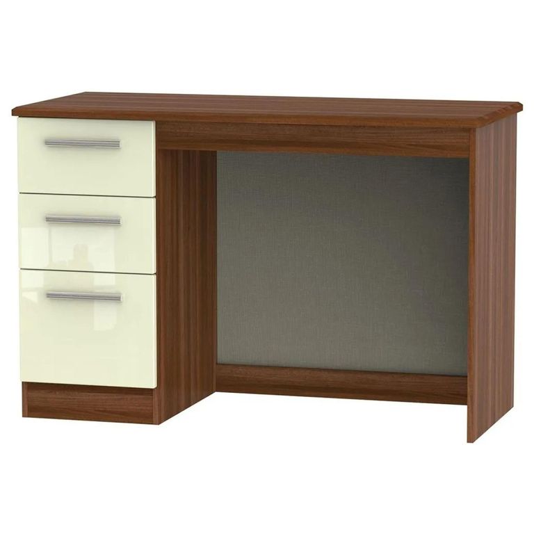 Knightsbridge Desk - 3 Drawer - Cream Gloss and Walnut