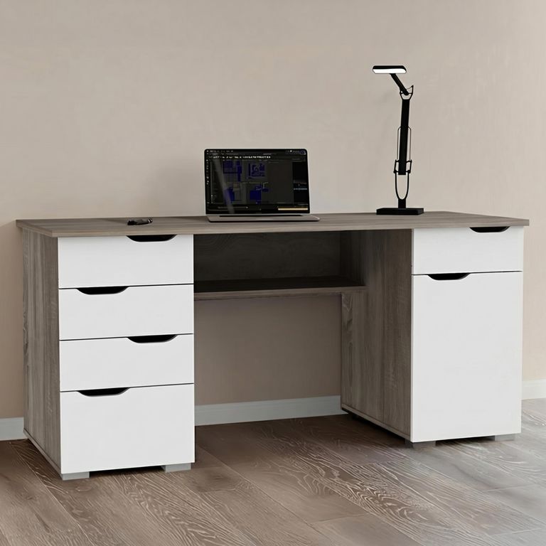 Kentucky Office Desk - Dark Oak & High Gloss White - AW1374DO