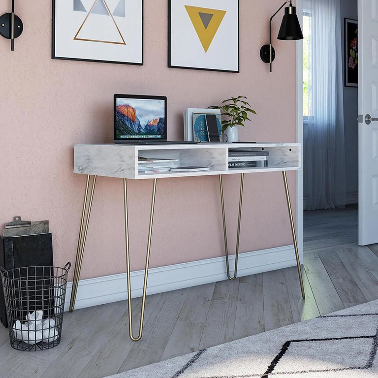 Novogratz Athena Desk - White Marble - AW9618891COMNUK