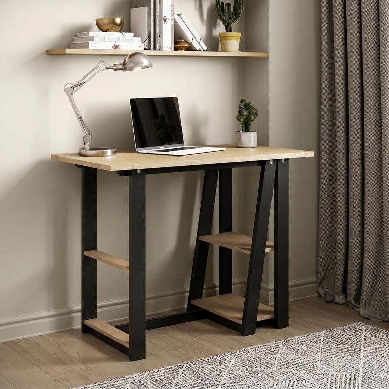 Penzance Study Desk - Oak & Black - AW3140