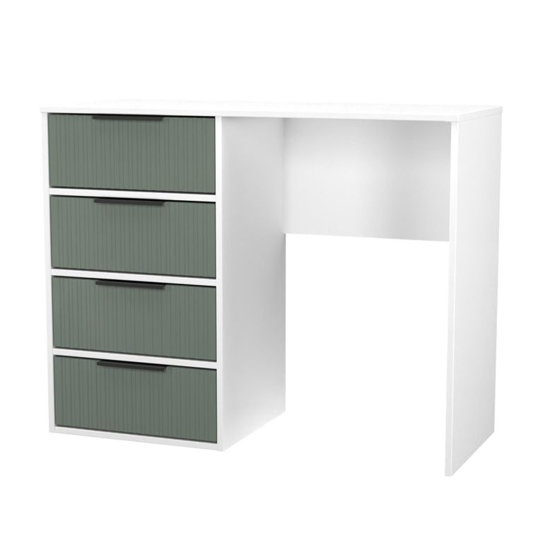 Fluted Desk - 4 Drawer - Reed Green and White Matt