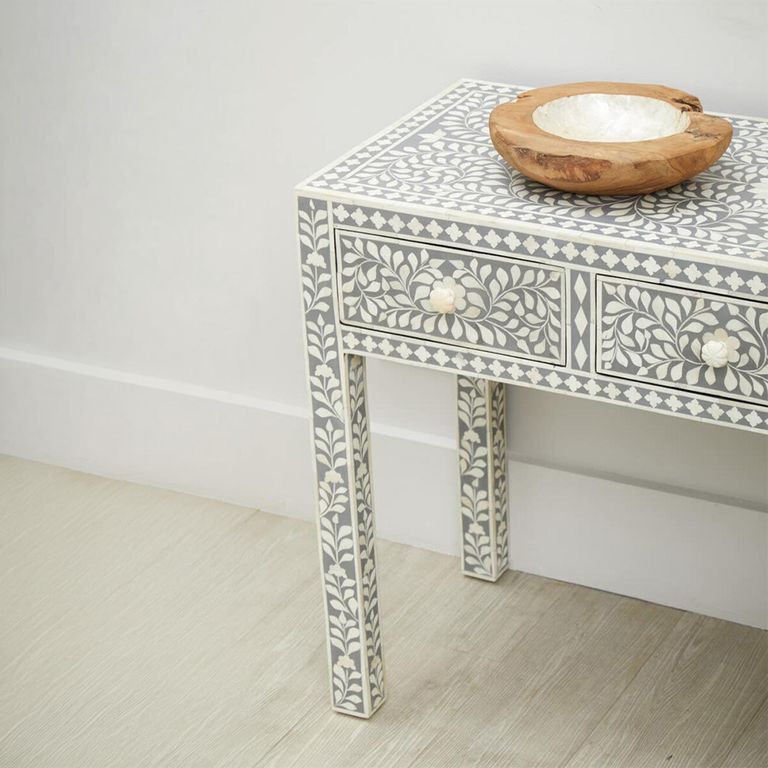 Fusion Desk - 3 Drawer - Silver Bone Inlay