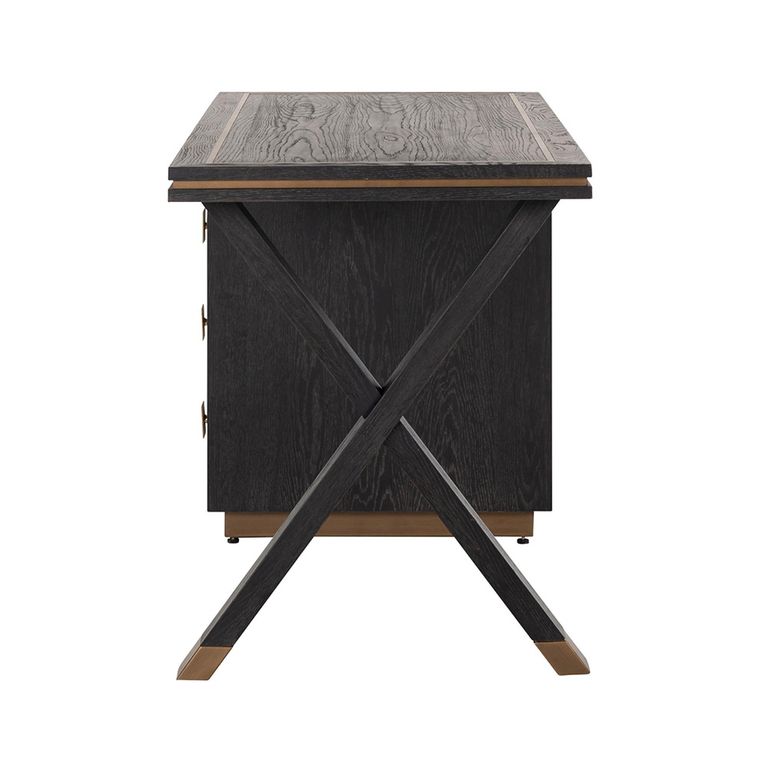 Hunter Black Oak 3 Drawer Desk with Gold Trim