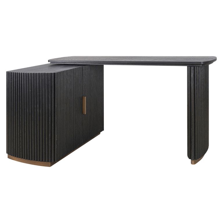 Cambon Dark Oak and Brass Curved Writing Desk