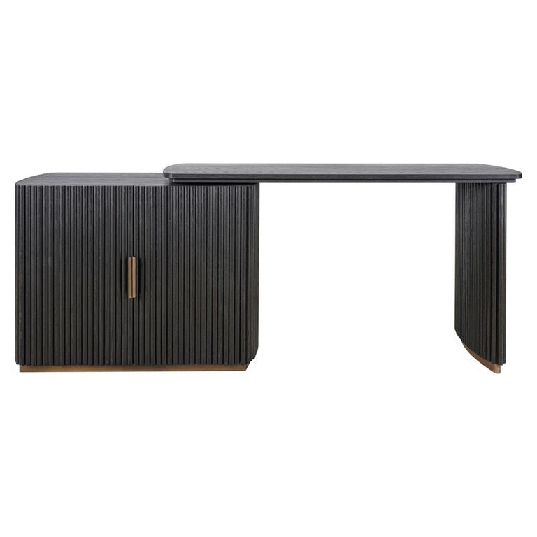 Cambon Dark Oak and Brass Curved Writing Desk