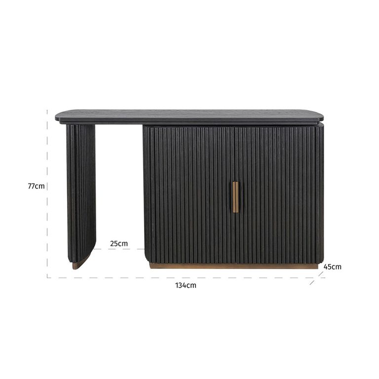 Cambon Dark Oak and Brass Curved Writing Desk