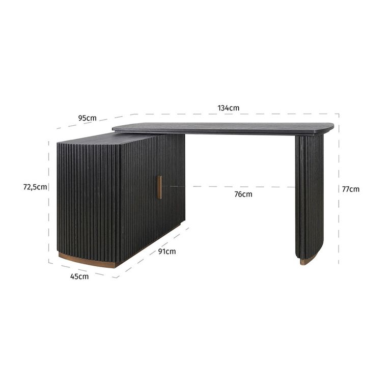 Cambon Dark Oak and Brass Curved Writing Desk
