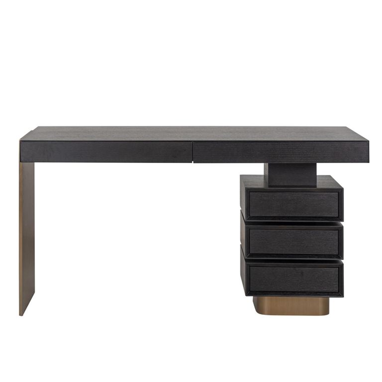Alexander Jones Desk - 5 Drawer - Charcoal and Brass