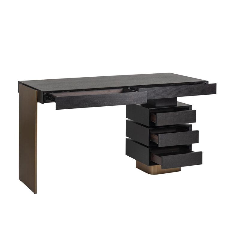 Alexander Jones Desk - 5 Drawer - Charcoal and Brass