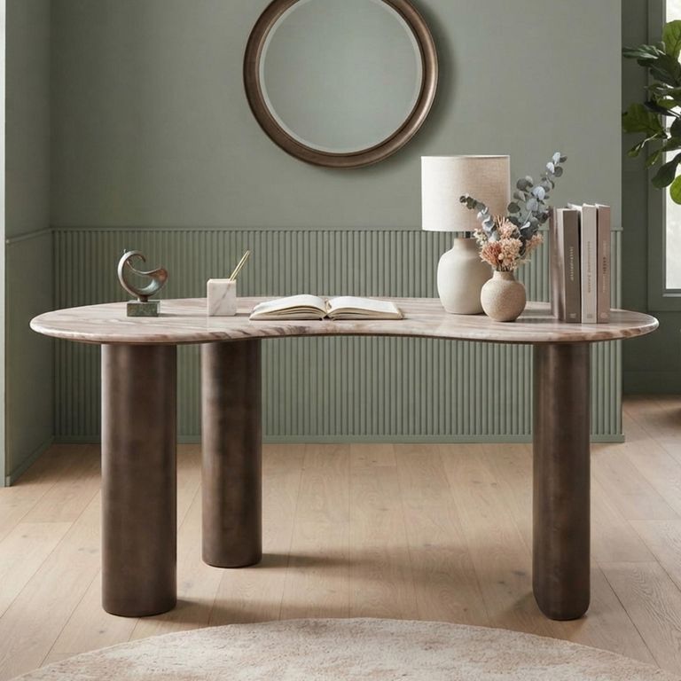 Brando Office Desk - Kidney - Blush Beige - Marble and Metal