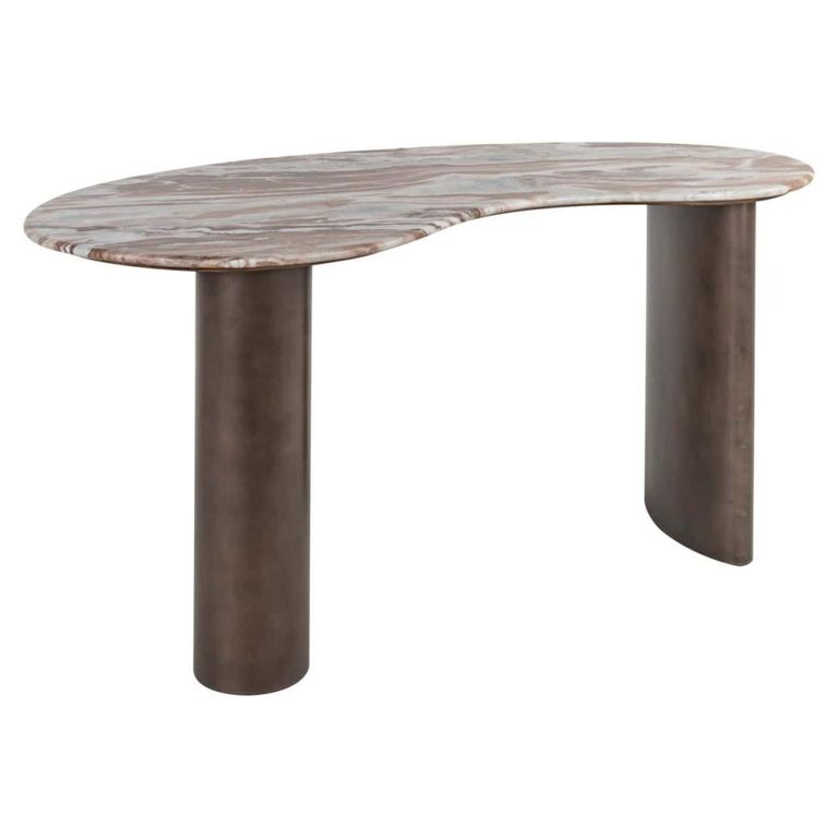 Brando Office Desk - Kidney - Blush Beige - Marble and Metal