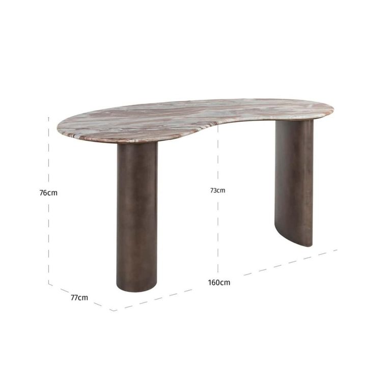 Brando Office Desk - Kidney - Blush Beige - Marble and Metal