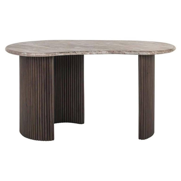 Rashford Office Desk - Kidney - Fluted Base - Blush Beige - Marble and Metal