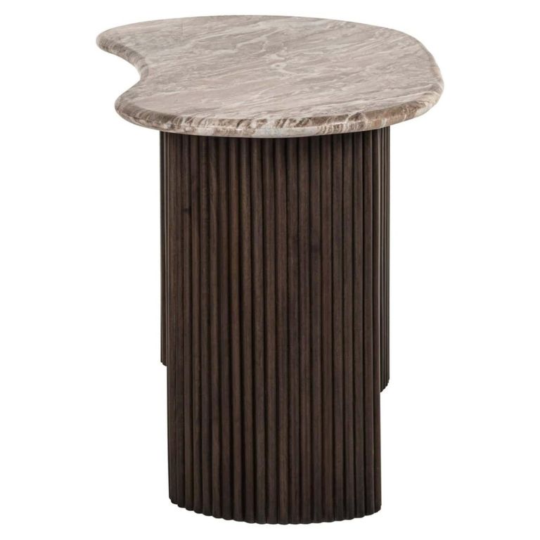 Rashford Office Desk - Kidney - Fluted Base - Blush Beige - Marble and Metal