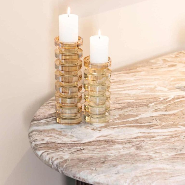 Rashford Office Desk - Kidney - Fluted Base - Blush Beige - Marble and Metal