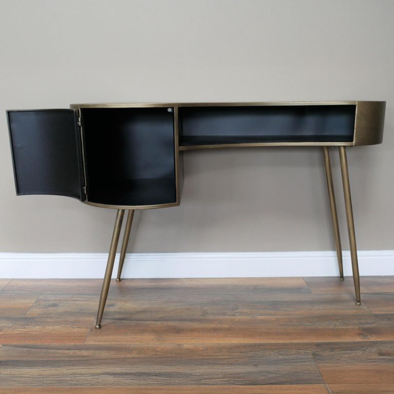 Office Desk - 1 Door - Curved - Antique Bronze - Metal