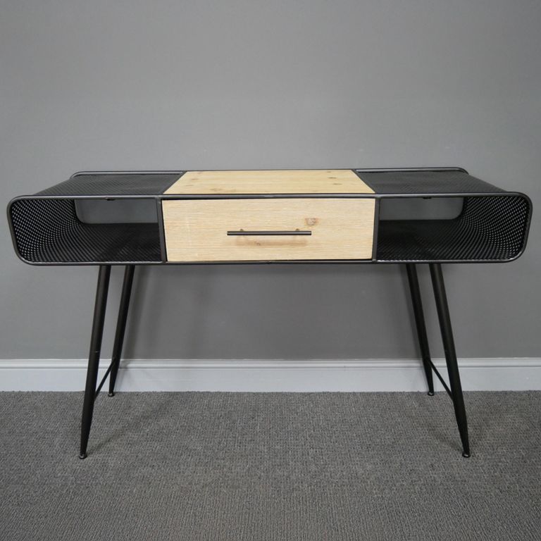 Office Desk - 1 Drawer - Natural and Black - Fir Wood and Metal