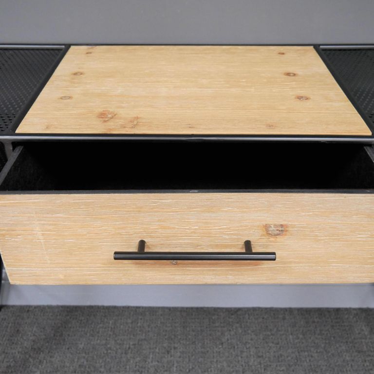Office Desk - 1 Drawer - Natural and Black - Fir Wood and Metal