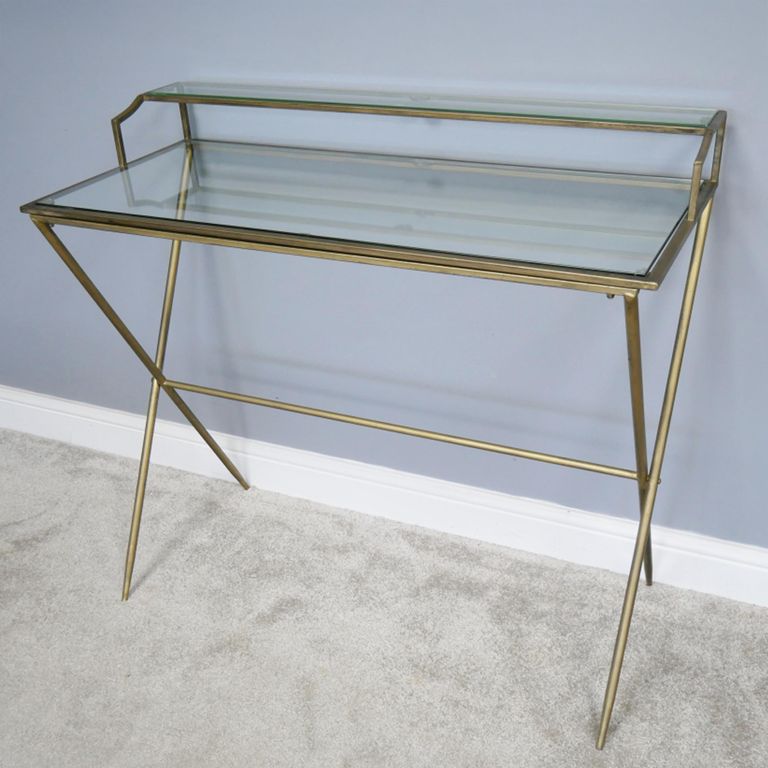 Office Desk - Gold - Glass and Metal