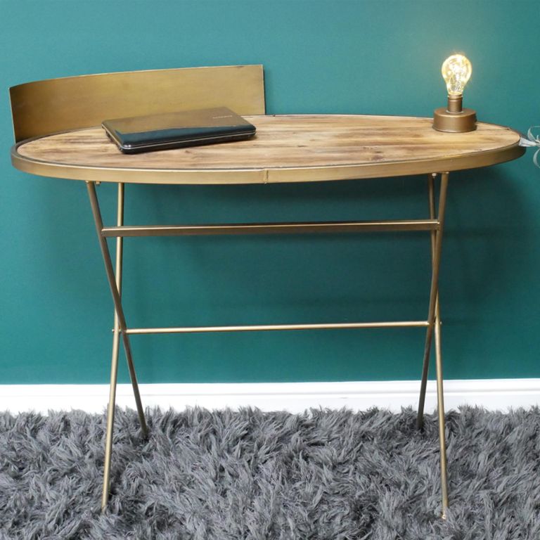 Office Desk - Oval - Gold - Recycled Wood and Metal