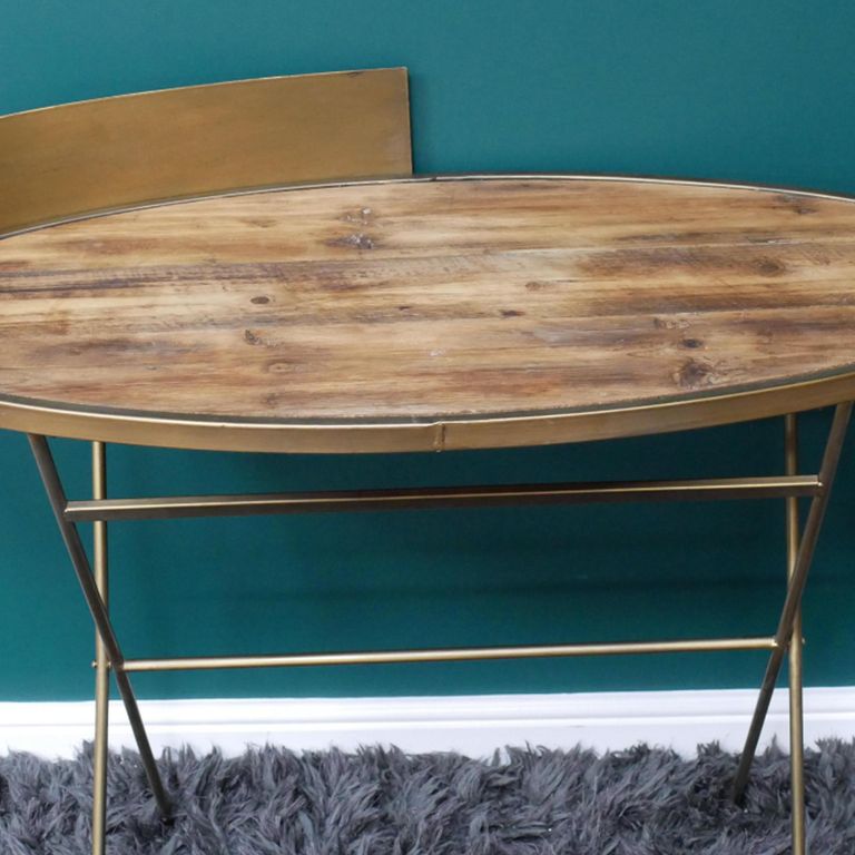 Office Desk - Oval - Gold - Recycled Wood and Metal