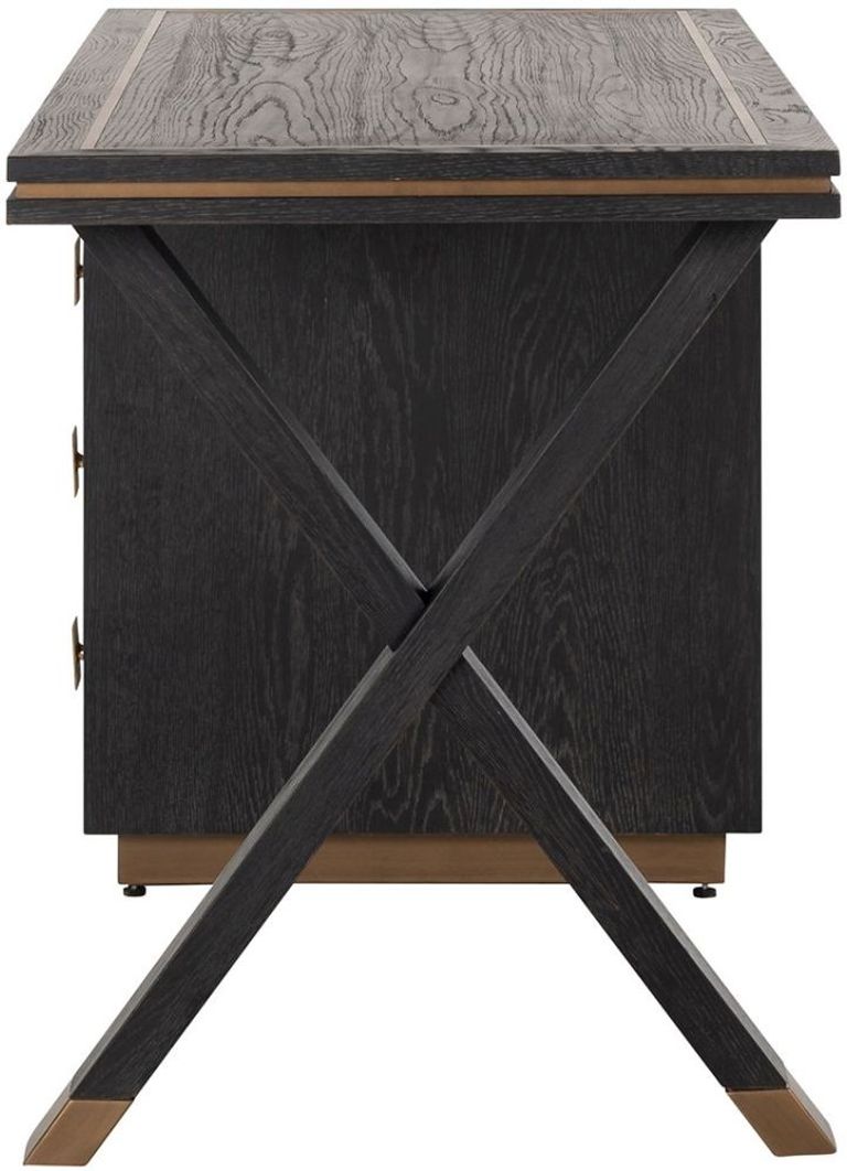 Hunter Black Oak 3 Drawer Desk with Gold Trim