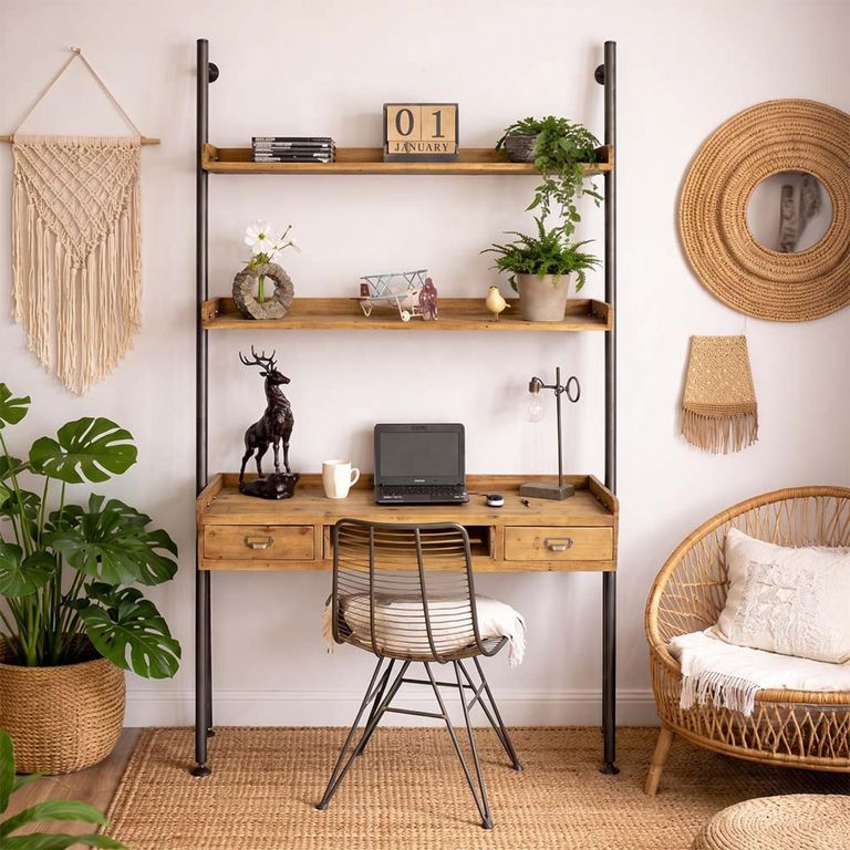 Solid Wood 2 Drawer Ladder Style Office Desk