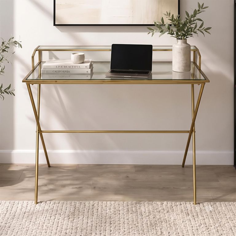 Office Desk - Gold - Glass and Metal