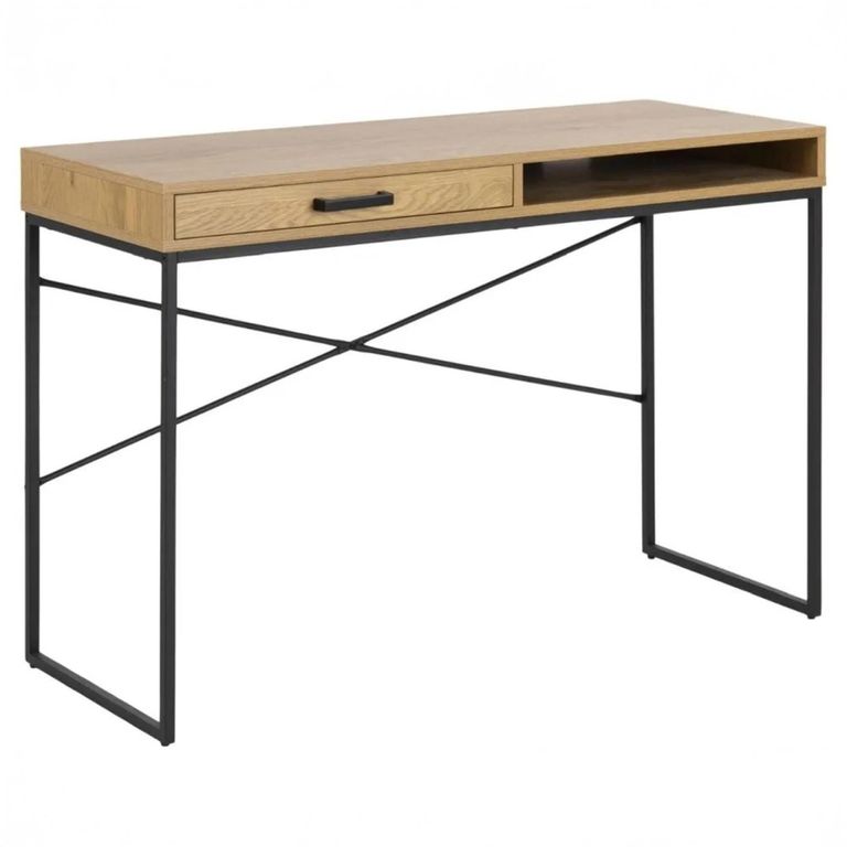 Seaford Office Desk - Oak and Black Metal