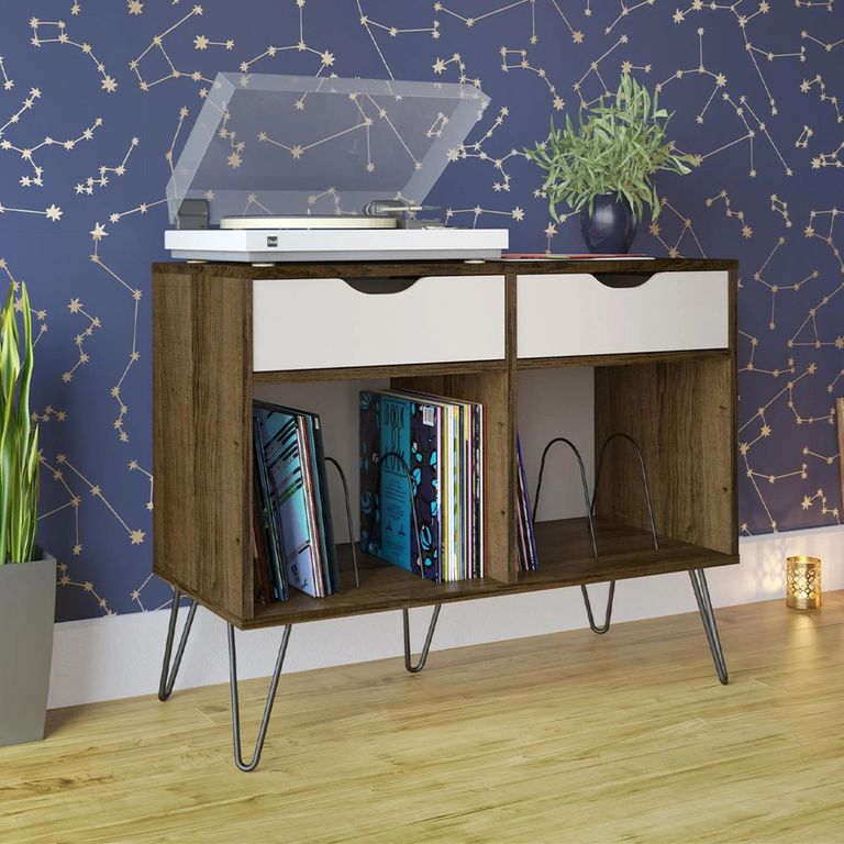 Novogratz Concord Turntable Stand with Drawers - Brown Oak - 1323322COMUK