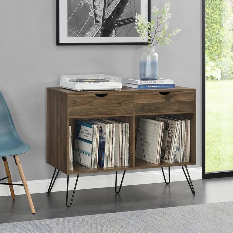 Novogratz Concord Turntable Stand with Drawers - Walnut - 1323222COMUK