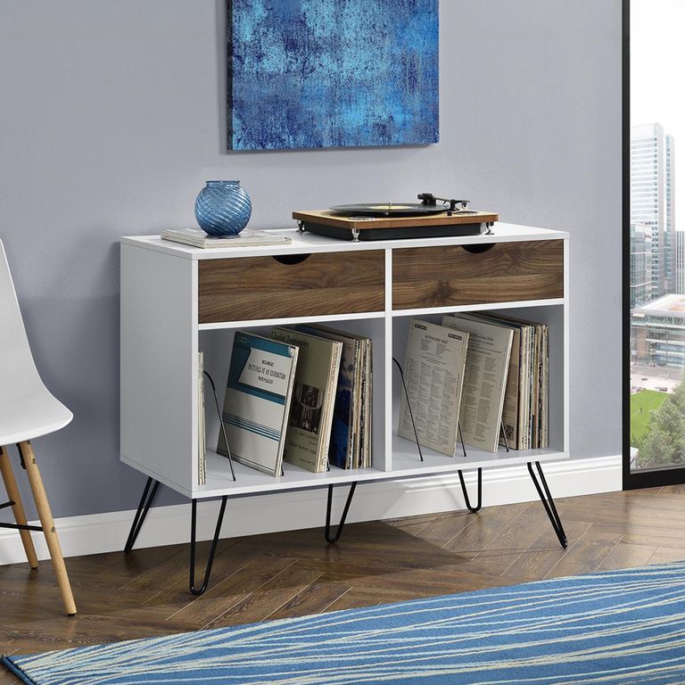 Novogratz Concord Turntable Stand with Drawers - White & Oak - 1323015COMUK