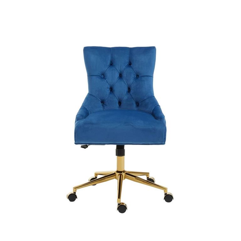 Anita Office Chair - Blue Velvet with Gold Base