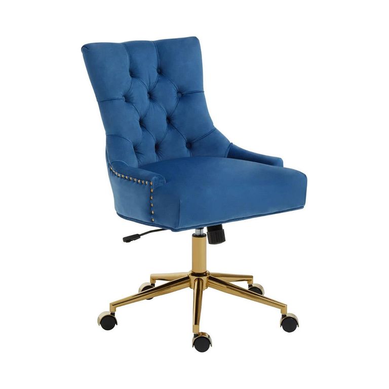 Anita Office Chair - Blue Velvet with Gold Base