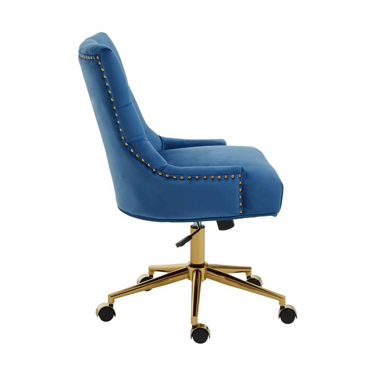 Anita Office Chair - Blue Velvet with Gold Base