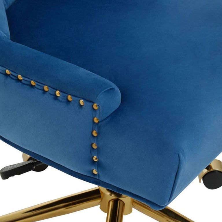 Anita Office Chair - Blue Velvet with Gold Base