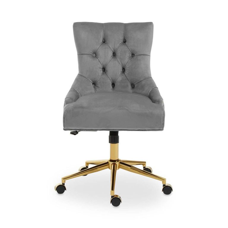 Anita Office Chair - Grey Velvet with Gold Base