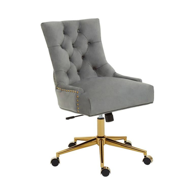 Anita Office Chair - Grey Velvet with Gold Base