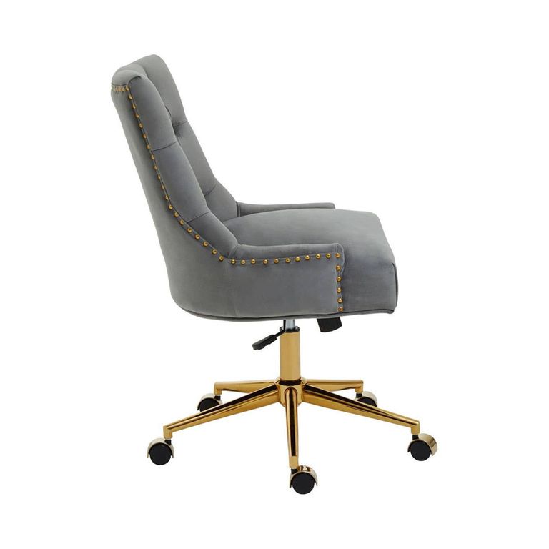 Anita Office Chair - Grey Velvet with Gold Base