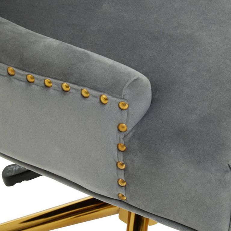 Anita Office Chair - Grey Velvet with Gold Base