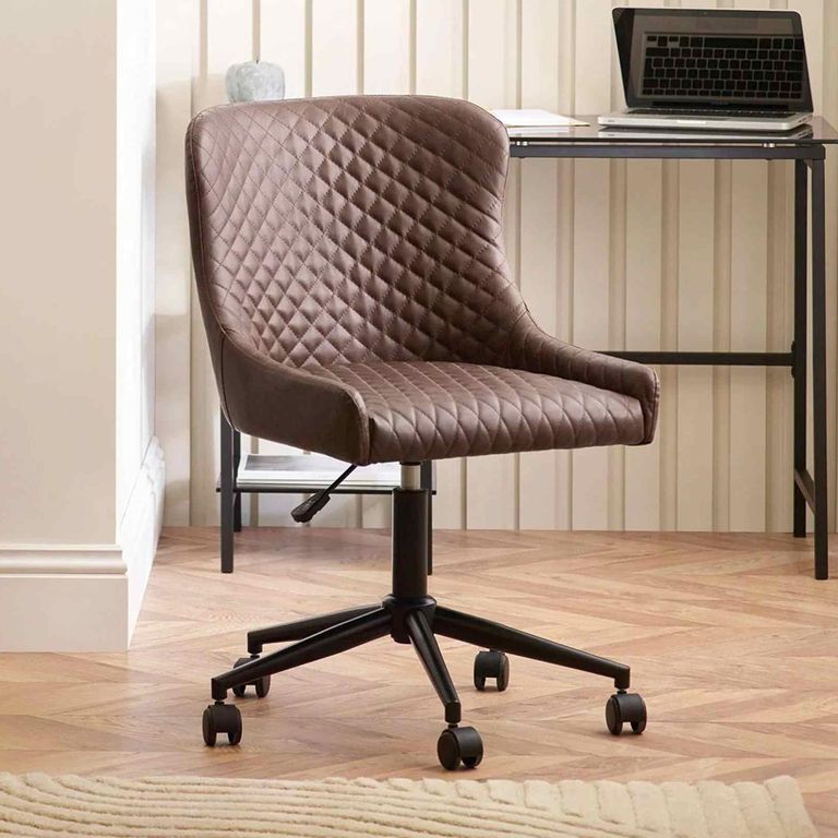 Luxe Swivel Office Chair - Curved Back - Adjustable Height - Brown and Black - Faux Leather and Metal