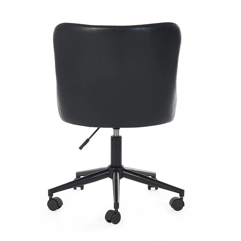 Luxe Swivel Office Chair - Curved Back - Adjustable Height - Black - Faux Leather and Metal