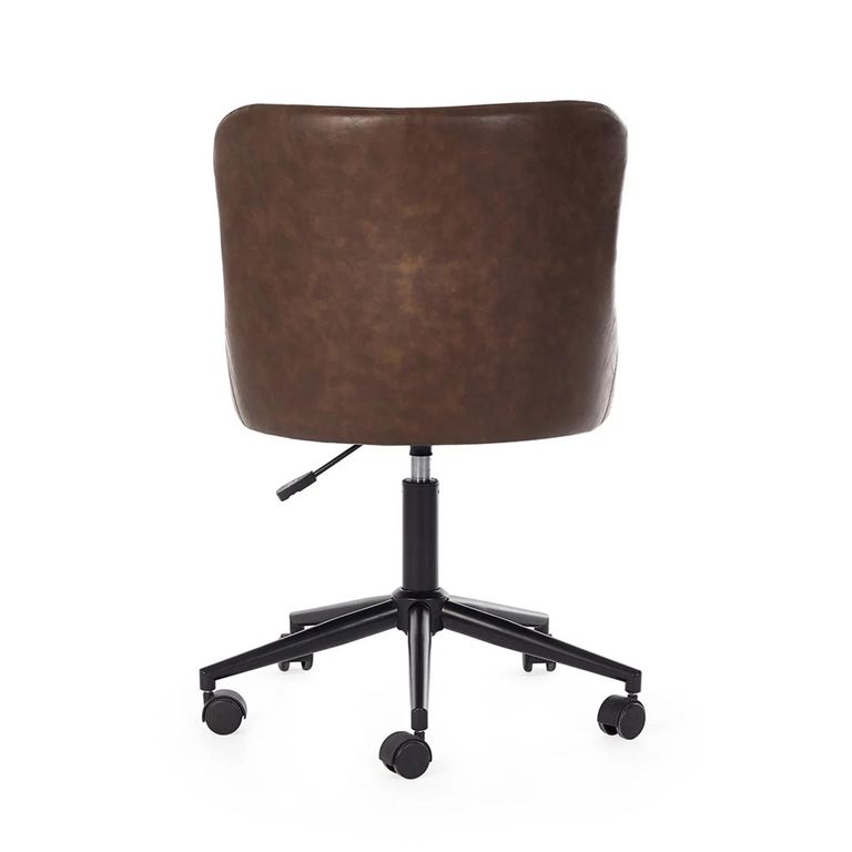 Luxe Swivel Office Chair - Curved Back - Adjustable Height - Brown and Black - Faux Leather and Metal
