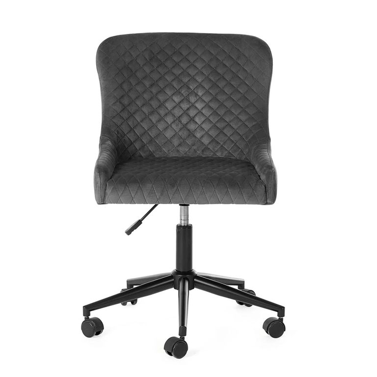 Luxe Swivel Office Chair - Curved Back - Adjustable Height - Grey Velvet and Black - Fabric and Metal