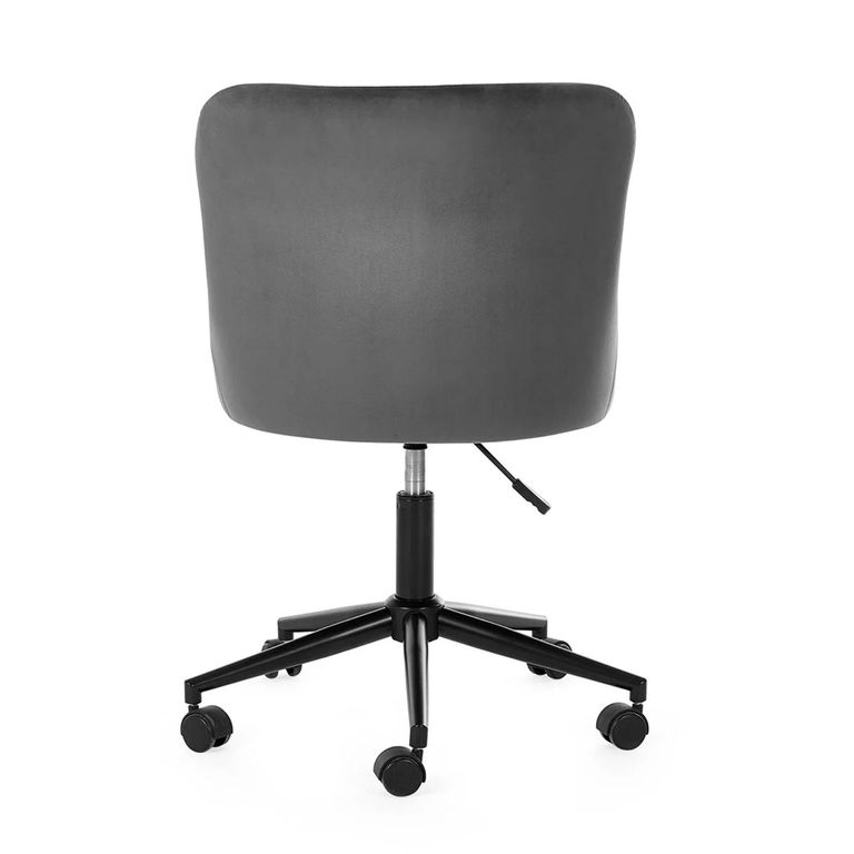 Luxe Swivel Office Chair - Curved Back - Adjustable Height - Grey Velvet and Black - Fabric and Metal
