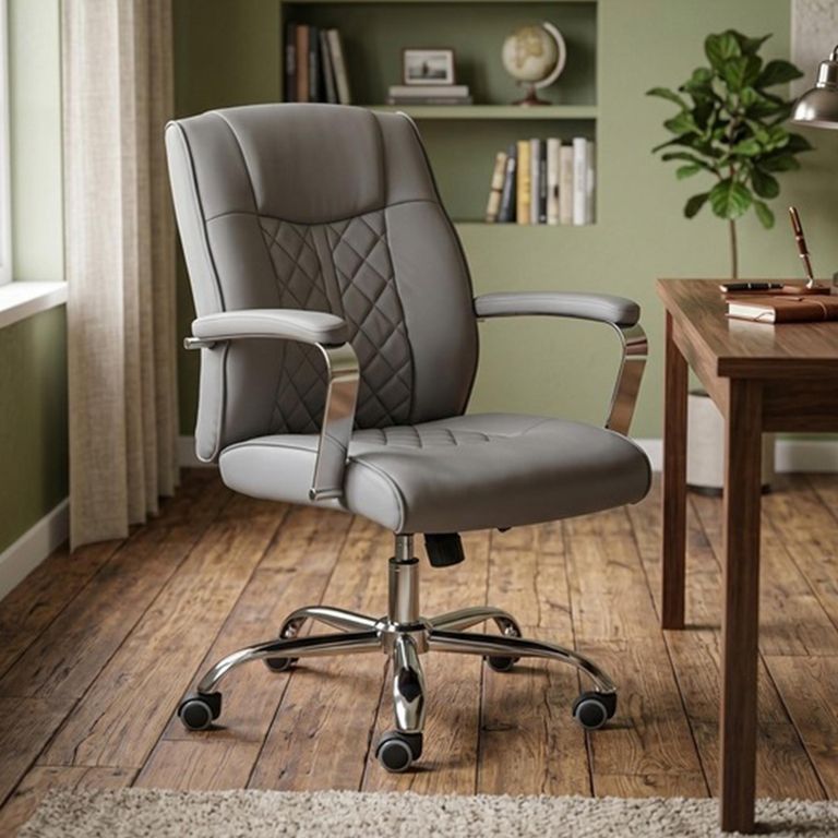 Ambassador Office Swivel Armchair - Grey - Faux Leather and Metal