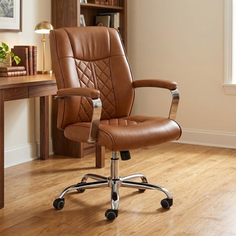 Ambassador Office Swivel Armchair - Tan - Faux Leather and Metal