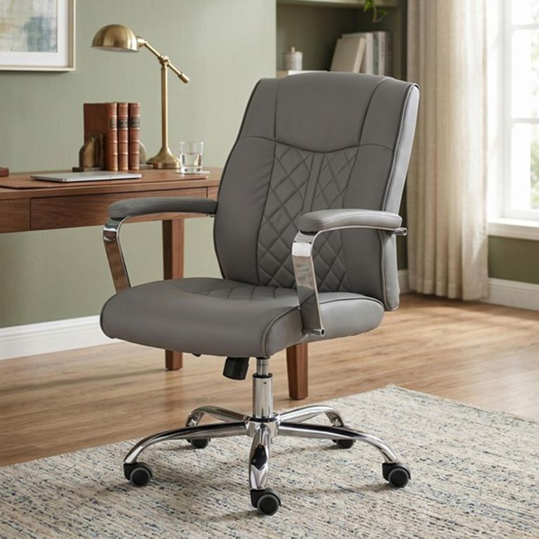 Ambassador Office Swivel Armchair - Grey - Faux Leather and Metal